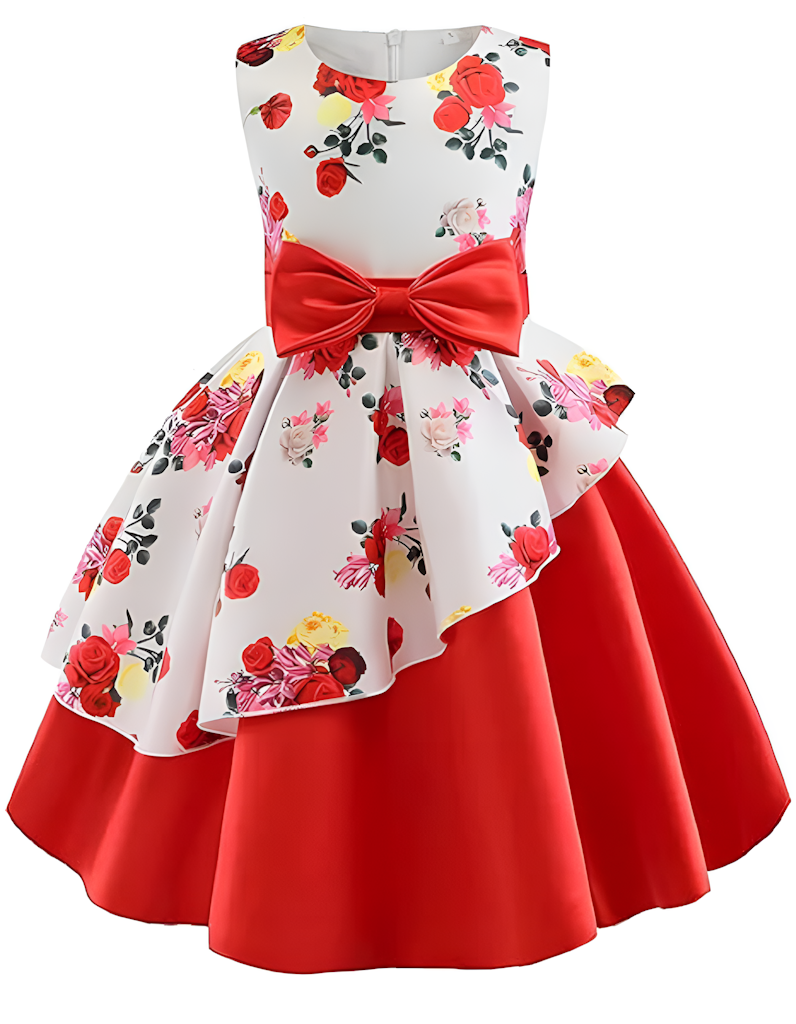 Floral Printed Frock Red Dress For Baby Girl's & Girl's  Size 2-3